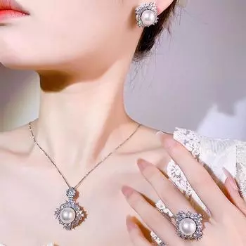 Имитация рябчика жемчужного сокровища комплект кольцо серьги гвоздики ожерелье жемчуг женская мода