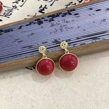 Имитация серег с пряжкой Nanhong Ping an, изысканный темперамент, новые китайские красные серьги, нишевый дизайн, чувство