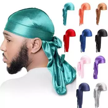 Имитация шелкового атласа Durags Длинный хвост Тюрбан Шляпа Этническая ветровая повязка Пиратская шапка Обернутые шапочки Doo Rags Du-rag Waves Головной убор