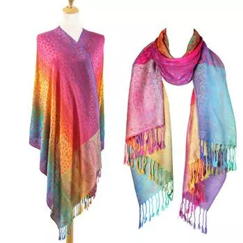 Имитация шерсти шаль Радужный цветной художественный принт шарф-обертка с кисточками для женщин A