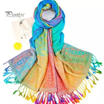 Имитация шерсти шаль Радужный цветной художественный принт шарф-накидка с кисточками Женский пончо шаль одеяло шарф A