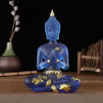 Имитация смолы Статуэтки Будды Прозрачный Мини Буддизм Орнамент Сидящий Будда Статуя Главная синий