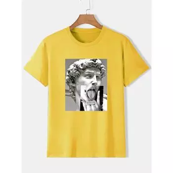 Имитация статуи Искусство Изображения Принт Футболка Мужская Повседневная Хлопковая Летняя Футболка Одежда Уличная Одежда Хип-Хоп Уличные Футболки Большие Размеры S