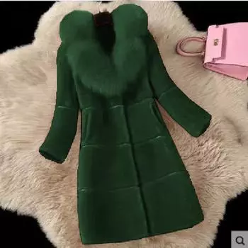 Имитация стрижки овцы, средняя и длинная шуба женская 2024 сращивание меха интегрированное пальто воротник из искусственного меха лисы S серый