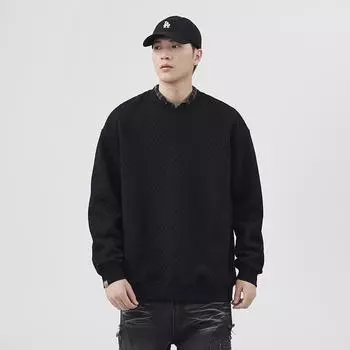 Имитация свитера с жаккардовой вязкой, черный свитер для мужчин, осень и зима, свободный, однотонный, большой размер, плотный топ M чёрный