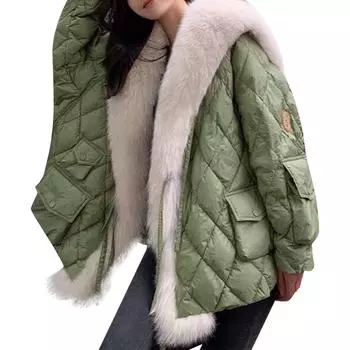 Имитация Травы Темно-синий Воротник Пуховик из Хлопка Хлопковая Куртка Женская Средней Длины И Зимняя Одежда L