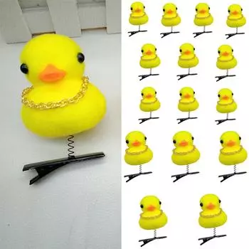 Имитация утки заколка для волос Милая утка с золотой цепочкой сбоку заколка для девочек Желтая заколка для волос Реалистичная утка 1