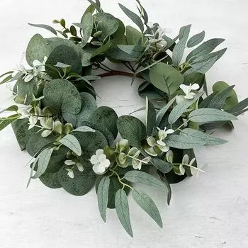 Имитация венка Американское декоративное украшение двери Ягодное масло Фрукты Эвкалиптовый лист Венок Подвеска Эвкалиптовое дверное кольцо OPP Packaging