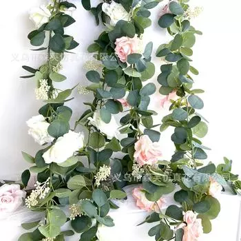Имитация зеленого растения эвкалипта розы ягоды ротанга свадебный домашний стол ротанг настенное украшение Roseberry vine белый