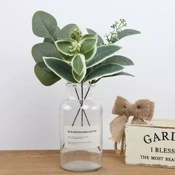 Имитация зеленого растения Имитация цветочного пучка Одиночные листья эвкалипта Украшение для дома Фотореквизит Свадебное украшение AHF599 12 branches/bundle