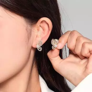 Имитация жемчуга и горный хрусталь, бабочка, катушка от комаров, зажим для ушей, женские серьги для пирсинга, 2023, новые модные серьги женские