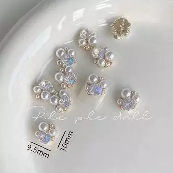 Имитация жемчуга, стек бриллиантов, большой круглый бриллиант, кристалл лунного света, розового шампанского, бриллиантовый сплав, супер-блестящая отделка, украшения для дизайна ногтей