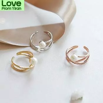 Имитация жемчужного креста Открытое кольцо для женщин Кубический циркон Модные ювелирные изделия Оптовая продажа Милый подарок