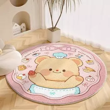 Imitation Cashmere Butter Teddy Bear Rug,Round Thick Living Room Bedroom Floor Mats,Cartoon Bedside Cute Dressing Room Floor Mat 60*60cm