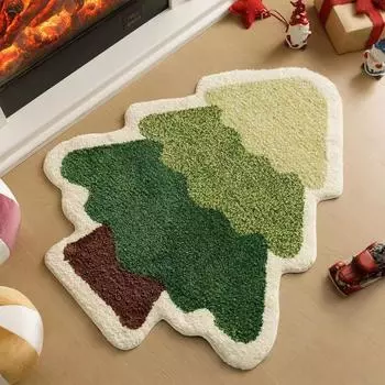 Imitation Cashmere Carpet Cartoon Christmas Tree Mat Home Bedroom Bedside Blanket House Christmas Decoration Fireplace Carpet 40x70cm