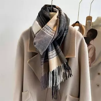 Imitation Cashmere Checkered Scarf Women Autumn Winter Warm Tassel Scarves Fashion Shawl Grid Leisure Neckerchief Europe America 195cmX67cm