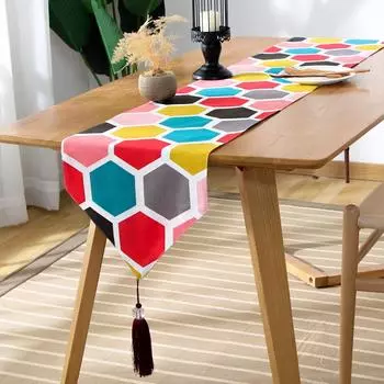 Imitation Cotton and Linen Table Runner Print Multicolour Table Cloth Cover Tablecloth Table Decoration 33*80cm