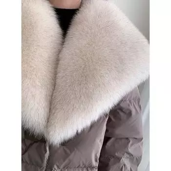 Imitation Fox Fur Collar Fur White Duck Down Jacket Women s Loose Medium and Long Thermal Jacket 2025 Winter New M 90-55kg