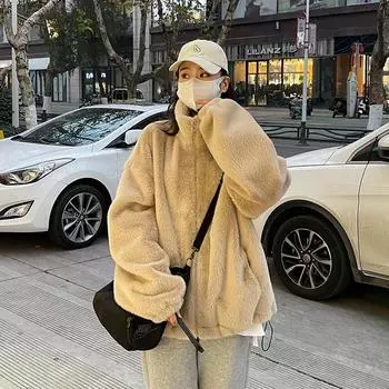 Imitation fur fur coat women s medium and long winter Korean version mink plush stand-up collar fur integrated coat S