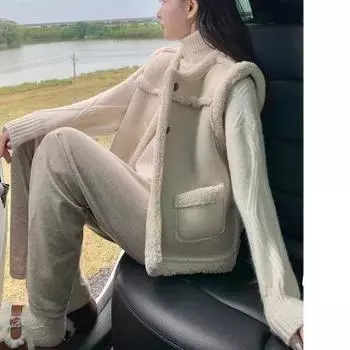 Imitation fur integrated lamb wool vest jacket early autumn and winter 2024 new vest top women s small average size (90-67.5 kg)