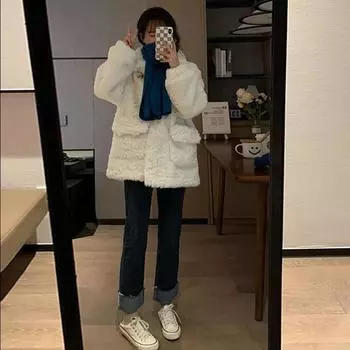 Imitation lamb wool coat women s winter warm fur plush fur integrated imitation Rex rabbit fur casual imitation fur coat S