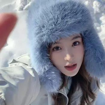 Imitation mink plush Lei Feng hat Children show a small face in winter Warm ear protection hat Cycling Northeast M56-58cm белый