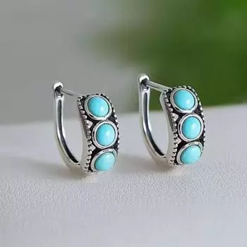Imitation Natural Turquoise Traditional Ethnic Style Daily Basic Style Neutral Couple Niche Temperament Can Wear Ear Buckles