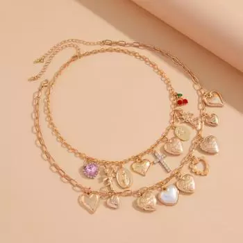 Imitation Pearl Heart Pendant Necklace Metal Material Love Pendant Necklace Party Wear