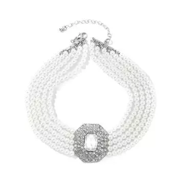 Imitation Pearl Pearl Multilayer Necklace Charm Women Choker Elegant Rhinestone Necklace Girls