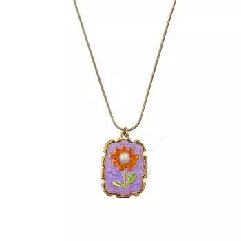 Imitation Pearl Sunflower Enamel Necklace Flower Clavicle Chain Jewelry Accessories