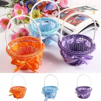 Imitation Rattan Round Small Flower Basket Hand-woven Flower Basket Children розовый