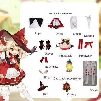 Impact Genshin Клее Ведьма Косплей Костюм Полный Комплект Реквизит для Хэллоуин Вечеринки Игра XS