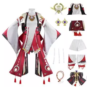 Impact Genshin Yae Miko Guuji Yae Cosplay Costume Uniform Outfits Halloween RoseRed,XS