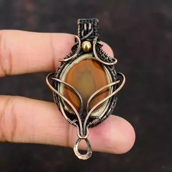 Императорский драгоценный камень яшма, обернутый медной проволокой, медные украшения, медная проволока, ювелирные изделия ручной работы для женщин, дизайнерский кулон, подарок для нее