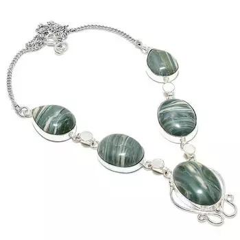 Imperial Jasper Gemstone 925 Sterling Silver Jewelry Necklace 18 o9r81 красный