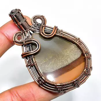 Подвеска из медной проволоки ручной работы с драгоценным камнем императорской яшмы 2,76 дюйма 2.76 красный