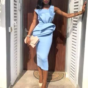 Империя женское светло-голубое платье облегающее тонкое рюшами летние вечерние платья длины миди S-XXL