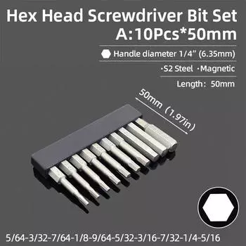 Имперские 50 мм шестигранные головки шестигранных ключей Насадки для отвертки Магнитные 5/64-5/16 Набор насадок для отвертки и дрели Трещоточный ключ Ручные инструменты