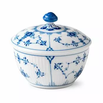 Импортная королевская рифленая сахарница с крышкой Royal Copenhagen Blue S 150 мл свадебный подарок 1017183 [Обычный продукт] белый