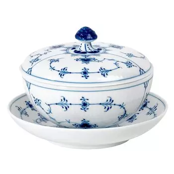 Импортная плоская миска Royal Copenhagen Blue с рифленой поверхностью, 380 мл, 1064774 [Обычный продукт] (с крышкой) & белый