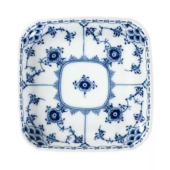Импортное блюдо ROYAL COPENHAGEN, синее, рифленое, полукружевное, маленькое, квадратное, подарочное, для свадьбы, 1066922 [обычный продукт] 10,5 см белый