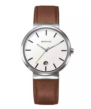 Импортные BERING скандинавские датские простые часы с сапфировым стеклом, подарочные, праздничные, классические, скандинавские, прошитые, кожаные, коричневые белый