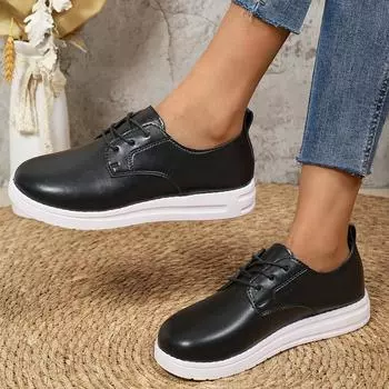 Импортные товары, большие размеры, весна и осень, новые женские повседневные туфли с низким верхом, на шнуровке, производитель женской повседневной обуви 36 чёрный