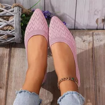 Импортные туфли большого размера с неглубоким носком, лето 2024, новые, с острым носком, на плоской подошве, удобные, нескользящие, повседневные, с низким верхом, плетеные туфли 36 розовый