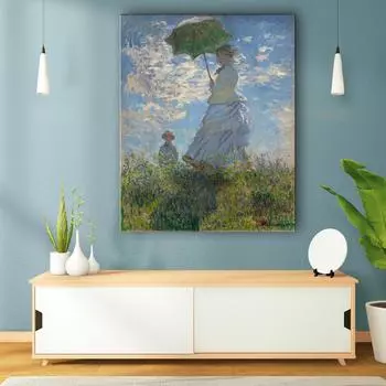 Импрессионизм Клод Моне Женщина с зонтиком Картина Современная настенная печать на холсте Плакат Художественная картина для гостиной Домашний декор 21x30cm No Framed