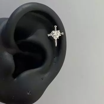 Imprisoned Cross Love Heart Stud Earrings Women s Super Shiny Sweet Cool Niche Style Cross Heart Ear Bone Stud Flashing Zircon Ear Studs Cross Heart Ear Nail [Single]]