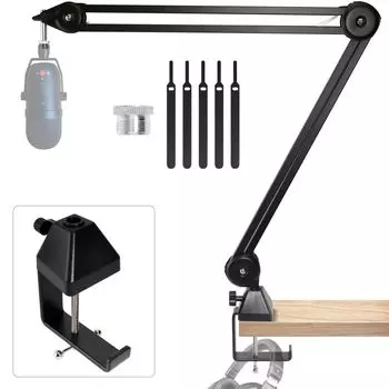 Improved Black Microphone Arm Long Long Microphone Stand Fixed Clamp Reinforced Specification Reinforced Arm Springless Tabletop Condenser Microphone