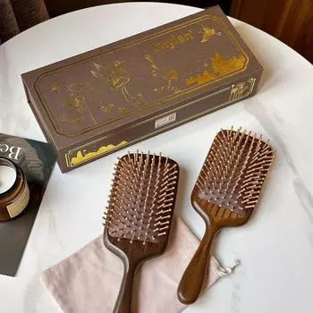 Imylan Большая золотая сандаловая расческа с воздушной подушкой для домашнего массажа головы и кожи головы, большая пластина Meridian Smooth Hair Гребень Genuine Imylan Air Cushion Comb