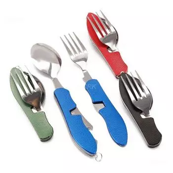 In 1 Detachable Camping Utensils Cutlery Set Stainless Steel Travel Dinnerware Set Foldable Knife Fork Spoon Bottle Opener
