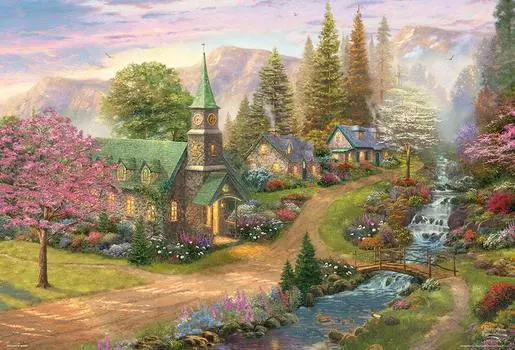 in Beverly 2000 Small Piece Jigsaw Puzzle Shining Spring and Riverside Chapel x Green [Made Japan] (49 72cm) S92-508 зелёный